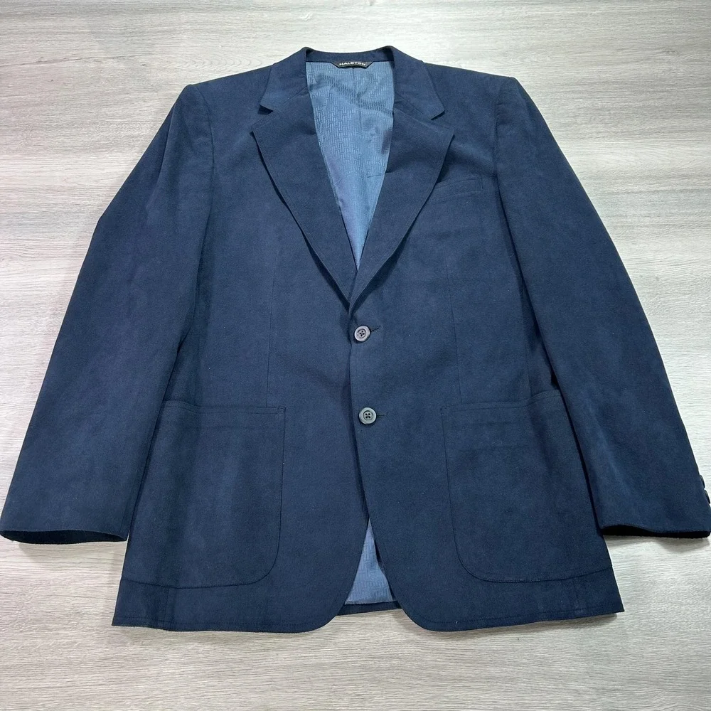 Halston Blazer Mens 40 Navy Blue Halsuede‎ Sport Coat 2 Button Lined Jacket